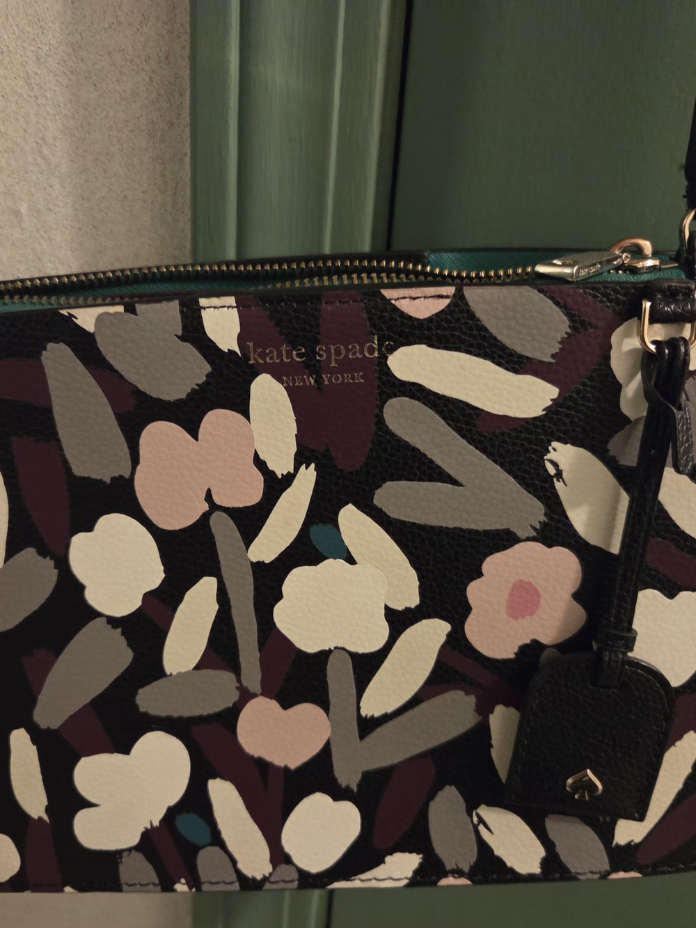 Kate Spade Black Floral Brushstroke Crossbody with Pink and Gray Accents